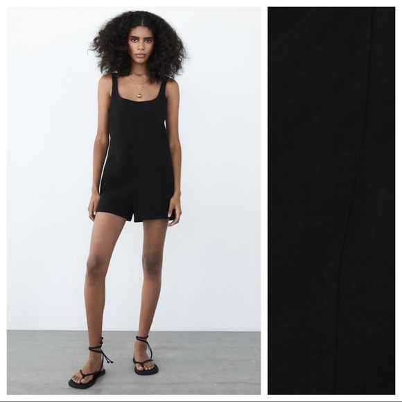 NWT. Zara Black Viscose/Linen Playsuit Romper/Jumpsuit. Size XS. - Picture 1 of 9